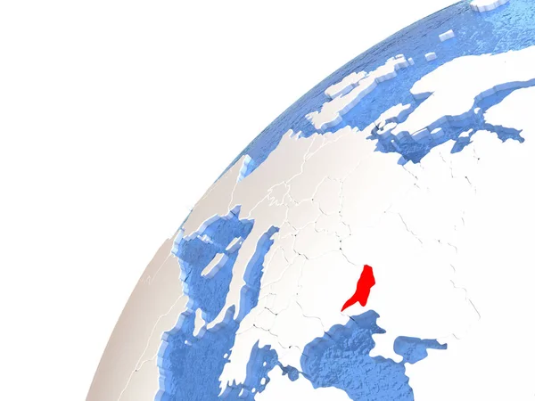 Moldávia em globo metálico com oceanos azuis — Fotografia de Stock