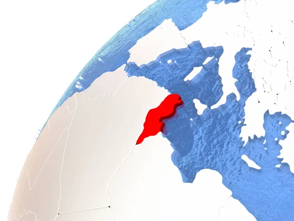 Tunisia su globo metallico con oceani blu — Foto Stock