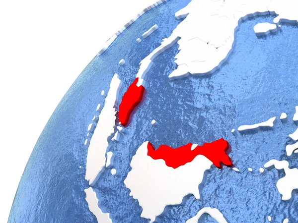 Малайзія на металеві земної кулі з синім океанів — стокове фото