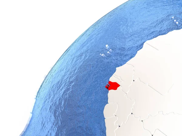 Guinea-Bissau en globo metálico con océanos azules — Foto de Stock