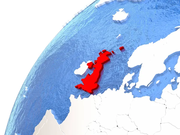 Regno Unito su globo metallico con oceani blu — Foto Stock