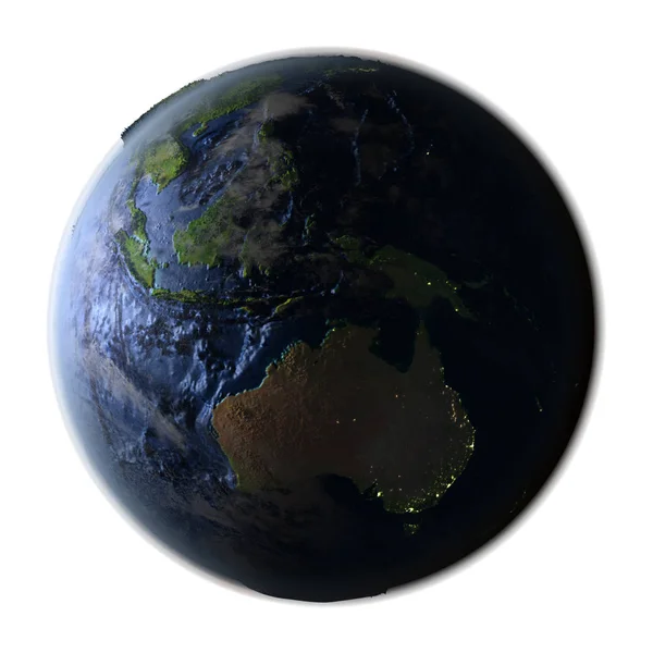 Australie sur Terre la nuit isolé sur blanc — Photo