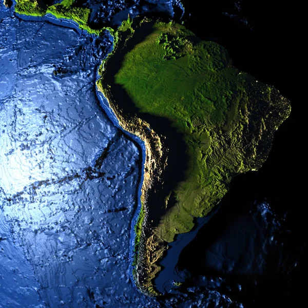 South America on Earth with exaggerated mountains — Stock Photo, Image