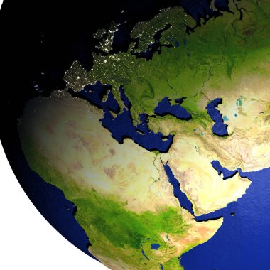 EMEA bölgesi kabarık arazi ile Dünya'nın modeli