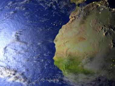 Dünya'nın gerçekçi model üzerinde gece Batı Afrika