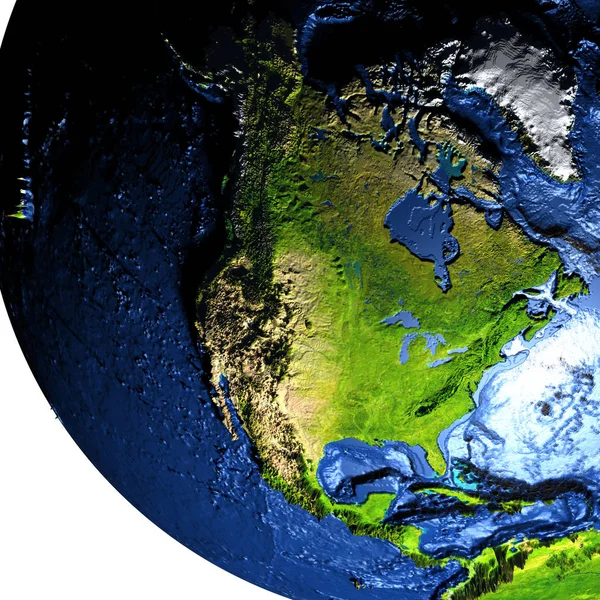 Северная Америка на Земле с преувеличенными горами — стоковое фото