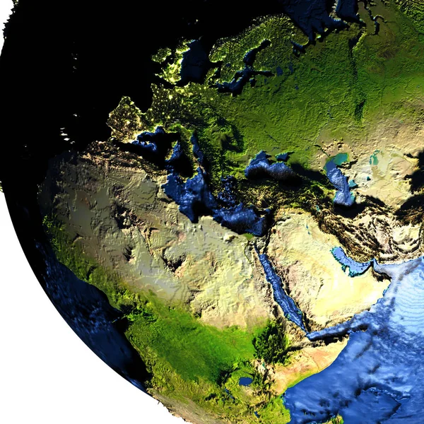 Регион EMEA на Земле с преувеличенными горами — стоковое фото