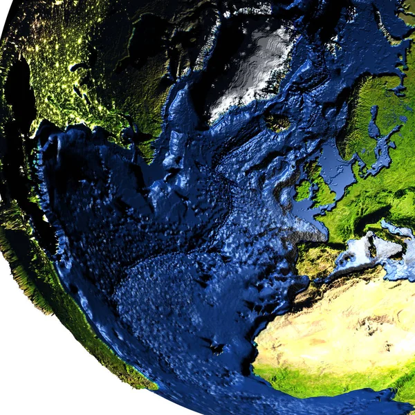 Europa en Noord-Amerika op aarde met overdreven bergen — Stockfoto