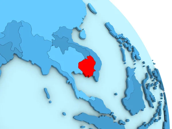 Камбоджа на голубом политическом глобусе — стоковое фото