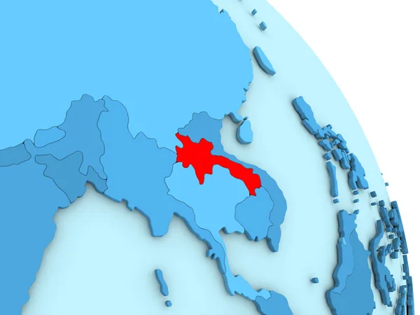 Лаос на голубом политическом глобусе — стоковое фото