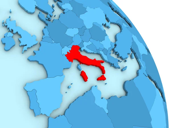 Италия на голубом политическом глобусе — стоковое фото