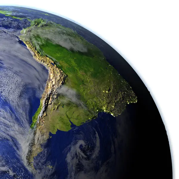 Южная Америка на реалистичной модели Земли — стоковое фото