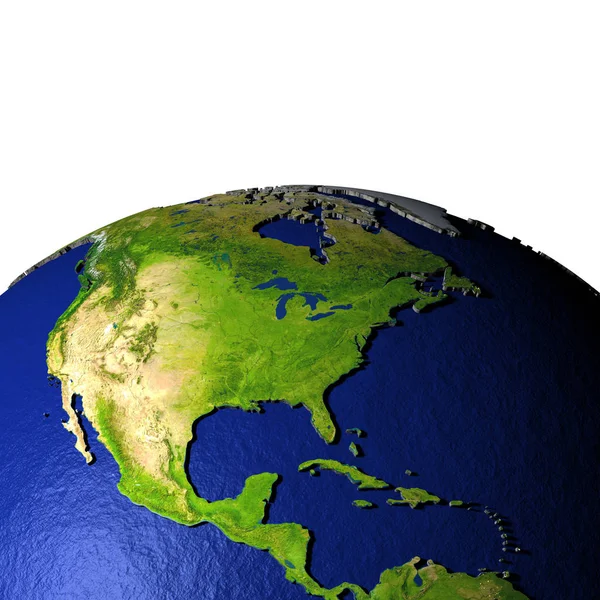Orta ve Kuzey Amerika dünya modeli ile kabarık arazi üzerinde — Stok fotoğraf