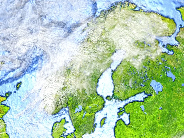 Península Escandinava na Terra - fundo oceânico visível — Fotografia de Stock