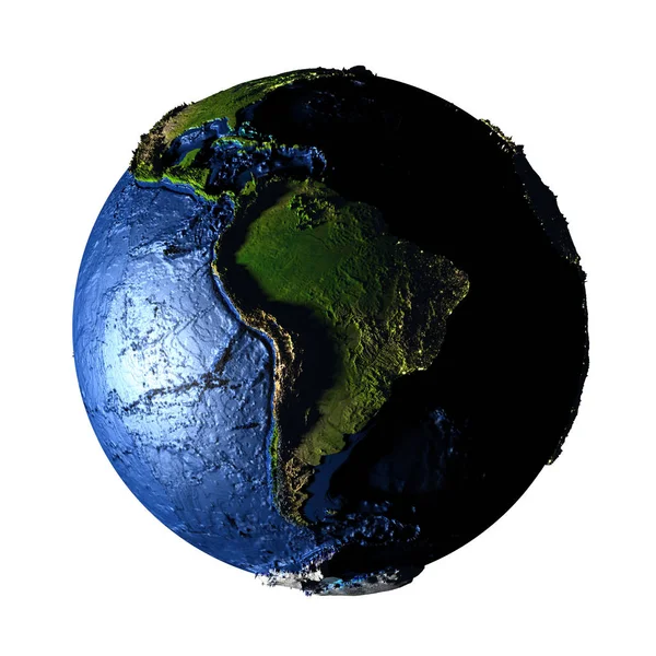 América do Sul na Terra isolada em branco — Fotografia de Stock