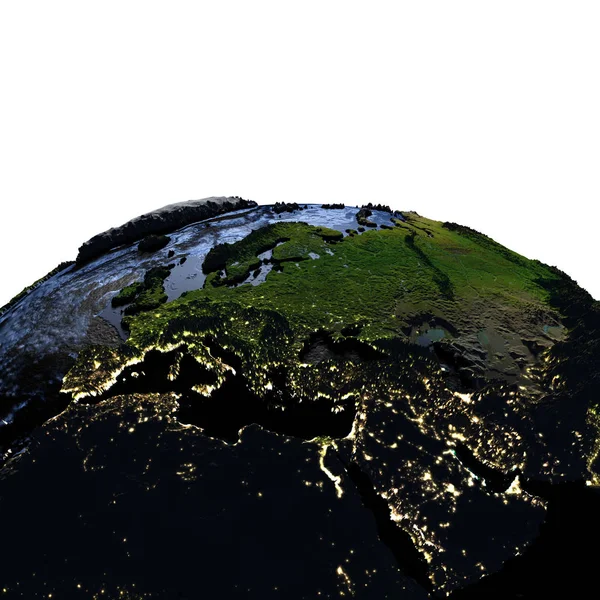 Region EMEA na ziemi w nocy z góry przesadzone — Zdjęcie stockowe