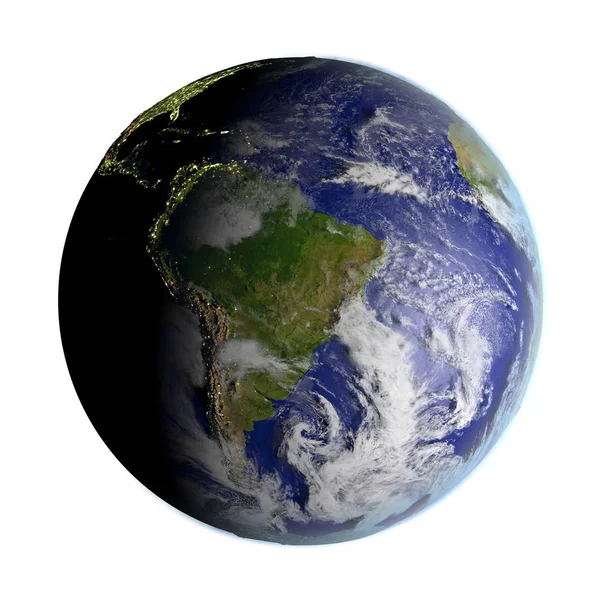 América do Sul na Terra isolada em branco — Fotografia de Stock