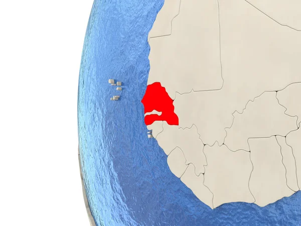 Сенегал на 3d-моделі Землі — стокове фото