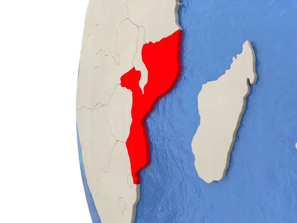 Mozambique on 3D globe — Stock fotografie