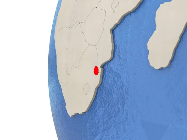 Swaziland on 3D globe — Zdjęcie stockowe