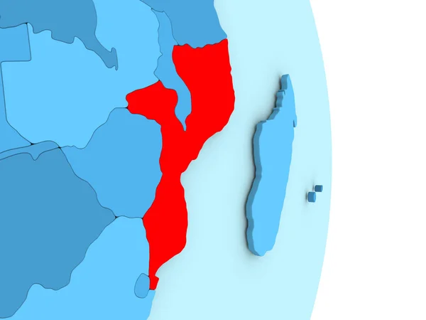 Мозамбик на голубом политическом глобусе — стоковое фото