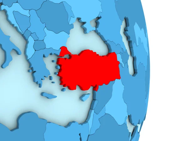 Turcja na niebieski Globus polityczny — Zdjęcie stockowe