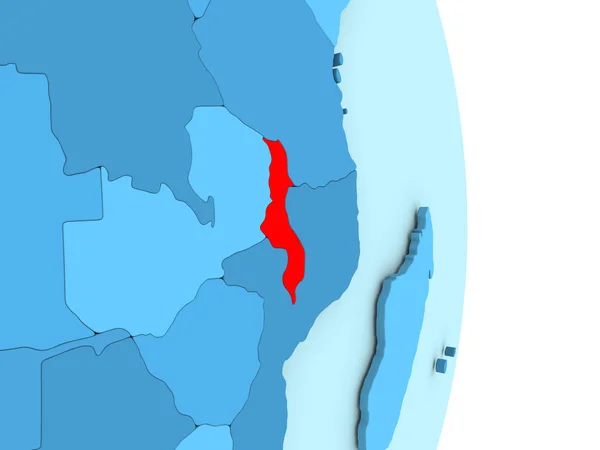 Malawi på blå politiska jordglob — Stockfoto