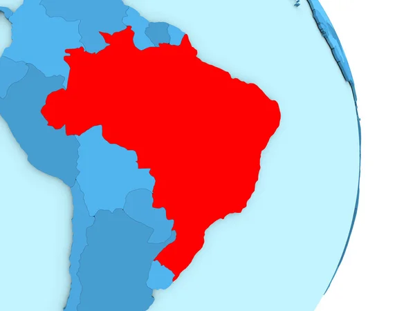 Brasilien på blå politiska jordglob — Stockfoto