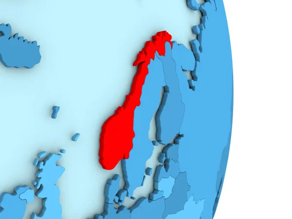 La Norvège sur le globe politique bleu — Photo