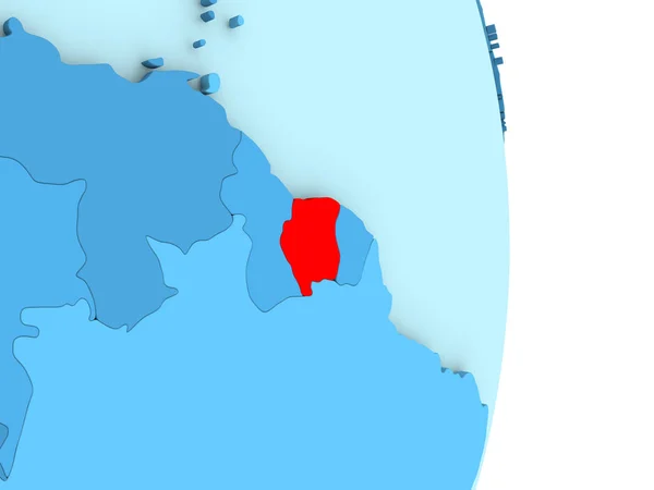 Суринам на голубом политическом глобусе — стоковое фото