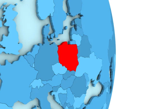 Polsko na modré politické globe — Stock fotografie