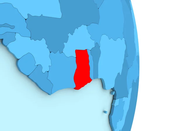 Ghana på blå politiska jordglob — Stockfoto