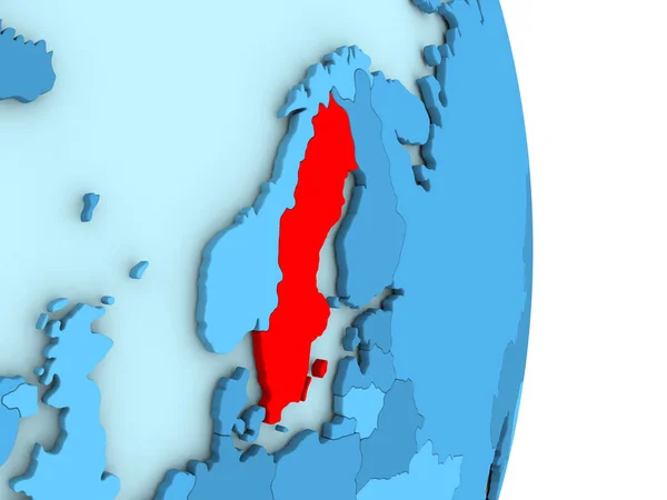 Zweden op blauwe politieke wereldbol — Stockfoto