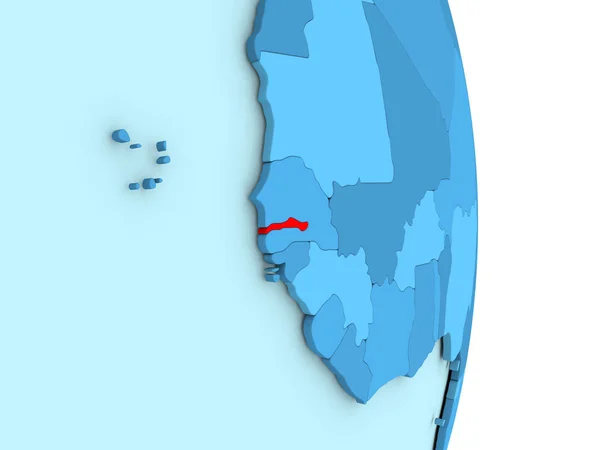 Gambia på blå politiska jordglob — Stockfoto