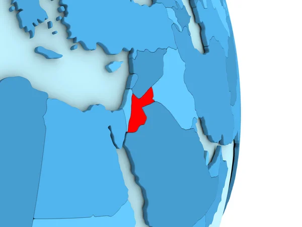 Jordanien auf blauem politischen Globus — Stockfoto