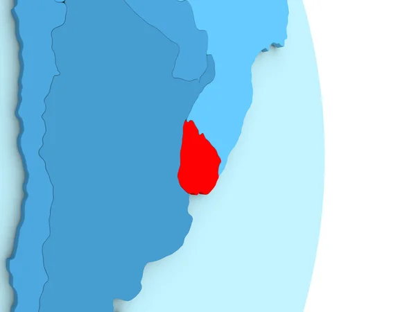 Уругвай на голубом политическом глобусе — стоковое фото