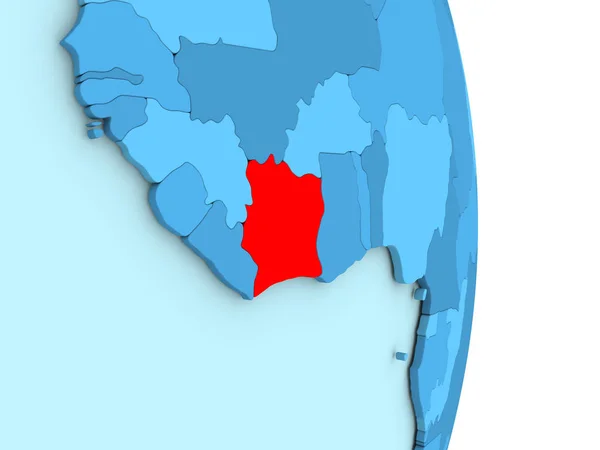 Wybrzeże Kości Słoniowej na niebieski Globus polityczny — Zdjęcie stockowe