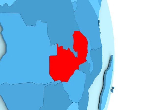 Замбия на голубом политическом глобусе — стоковое фото