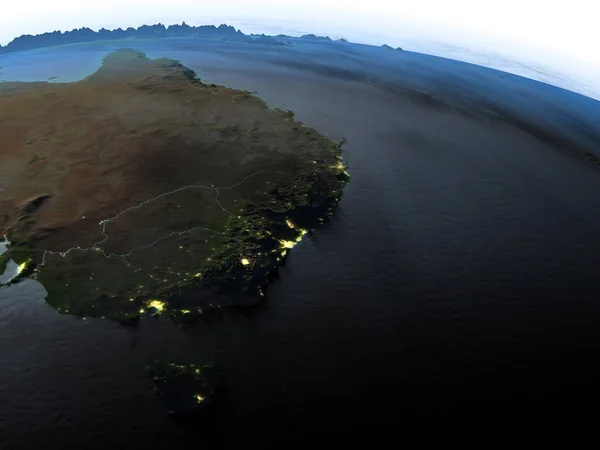 Costa leste da Austrália à noite no planeta Terra — Fotografia de Stock