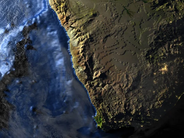 Sudáfrica en la Tierra por la noche - fondo visible del océano — Foto de Stock