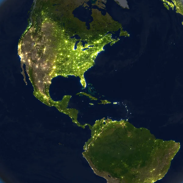Americas w nocy na planecie Ziemia — Zdjęcie stockowe