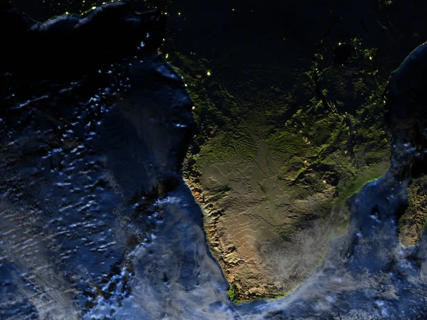 Zuid-Afrika op aarde 's nachts - zichtbaar oceaanbodem — Stockfoto