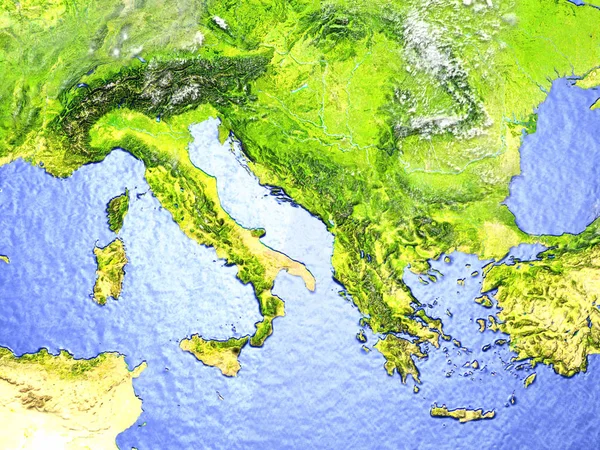 Адриатический морской регион на реалистичной модели Земли — стоковое фото