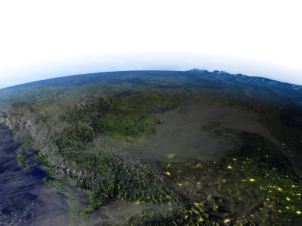 Скалистые горы ночью на реалистичной модели Земли — стоковое фото