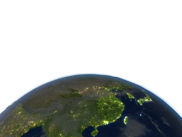 Azja Wschodnia w nocy na planecie Ziemia — Zdjęcie stockowe
