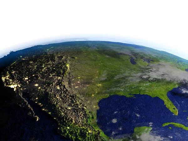 США ночью на реалистичной модели Земли — стоковое фото