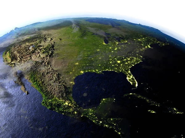 USA at night on realistic model of Earth — Stok Foto