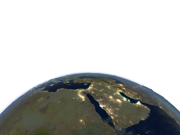 Близький Схід вночі на планеті Земля — стокове фото