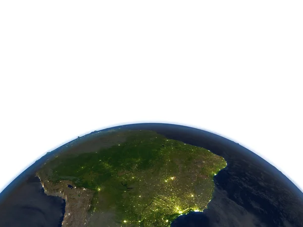 Jižní Amerika v noci na planetě Zemi — Stock fotografie