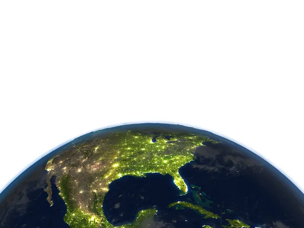 Северная Америка ночью на планете Земля — стоковое фото